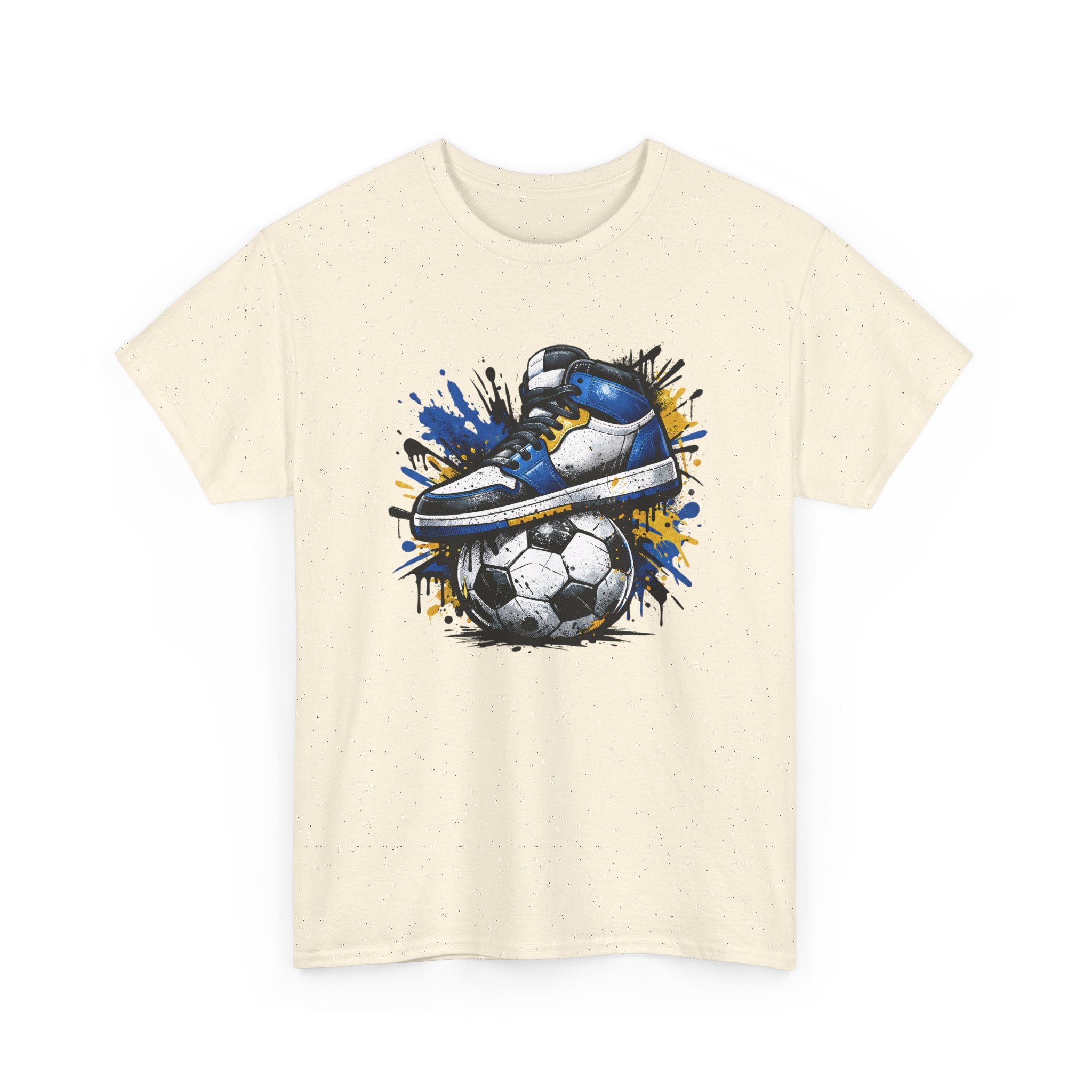 Soccer Cleat Splash T‑Shirt – Blue Sneaker on Ball Graphic Tee