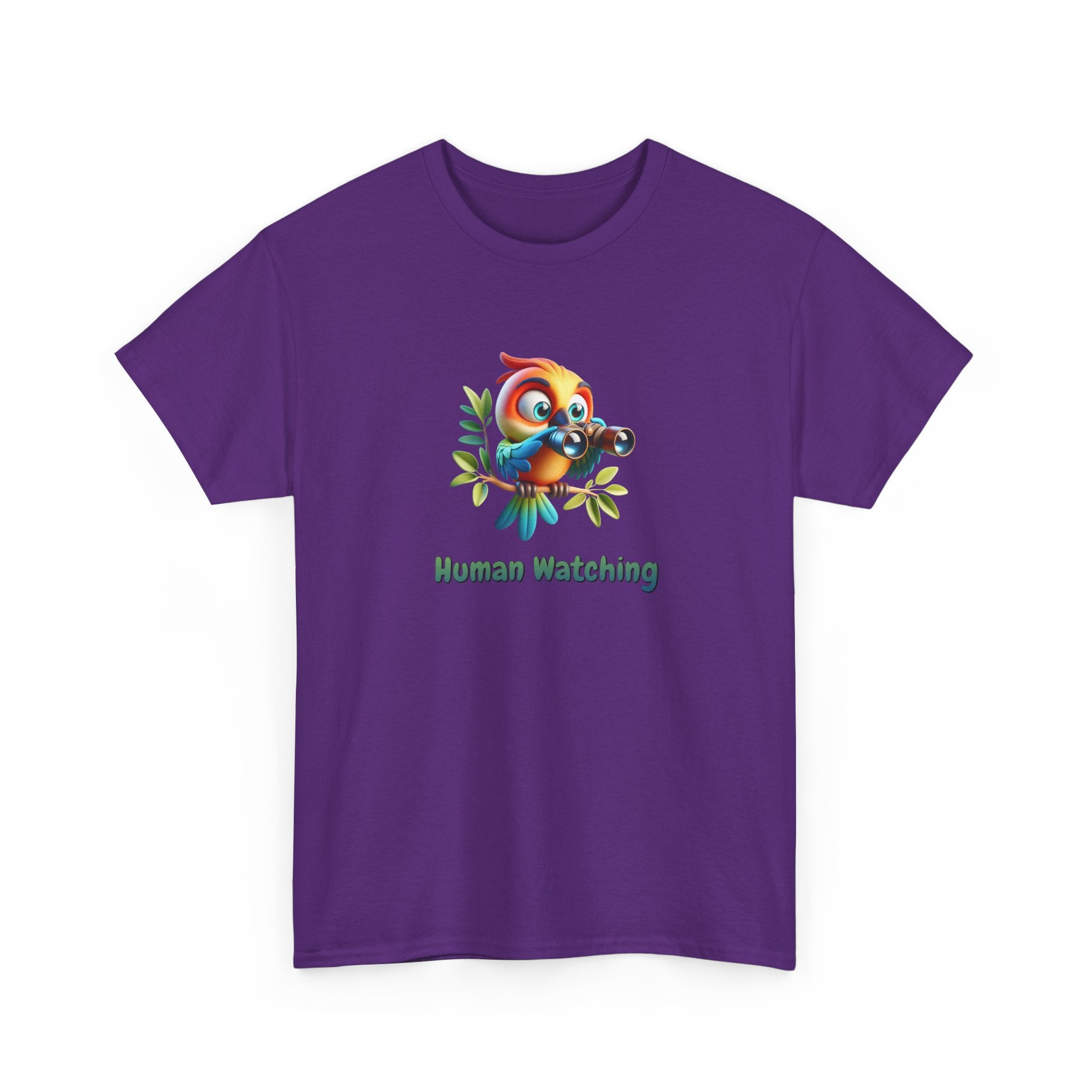 T‑Shirt — Cute Bird with Binoculars "Human Watching" Graphic Tee