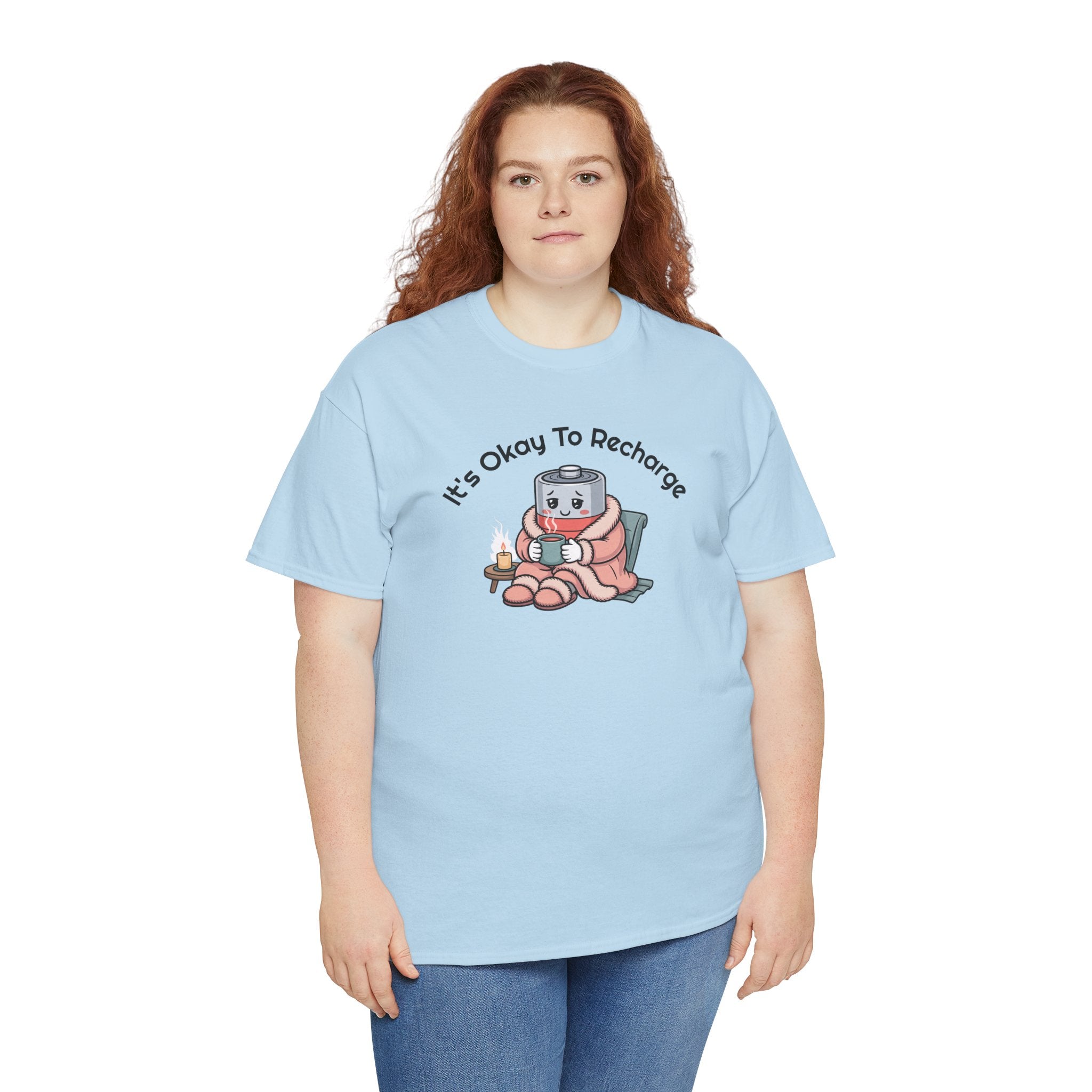 It's Okay to Recharge T-Shirt — Relaxing Self-Care Tee with Cute Battery Design