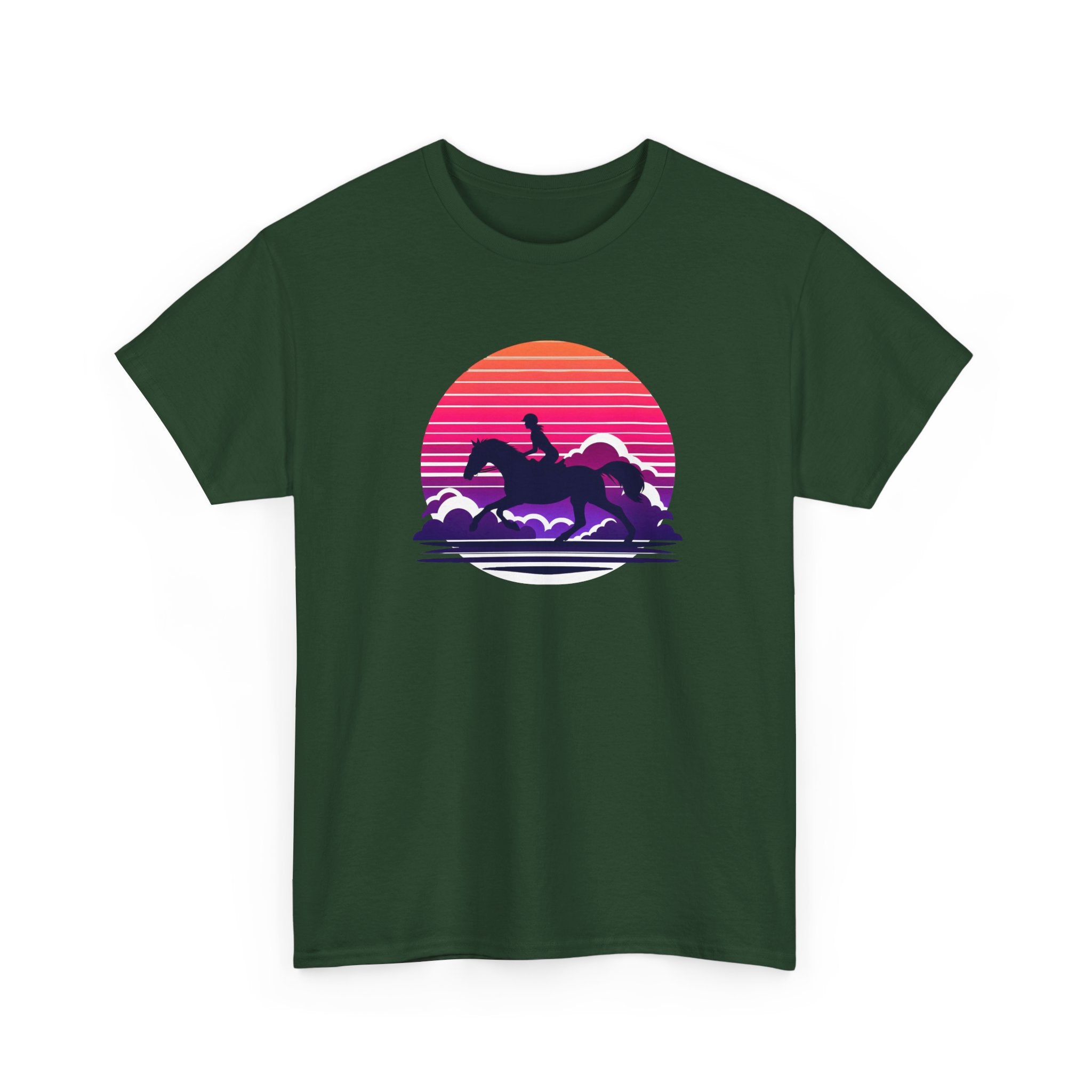 Woman Ride Horse Sunset T-Shirt — Retro Silhouette Beach Vibe Tee