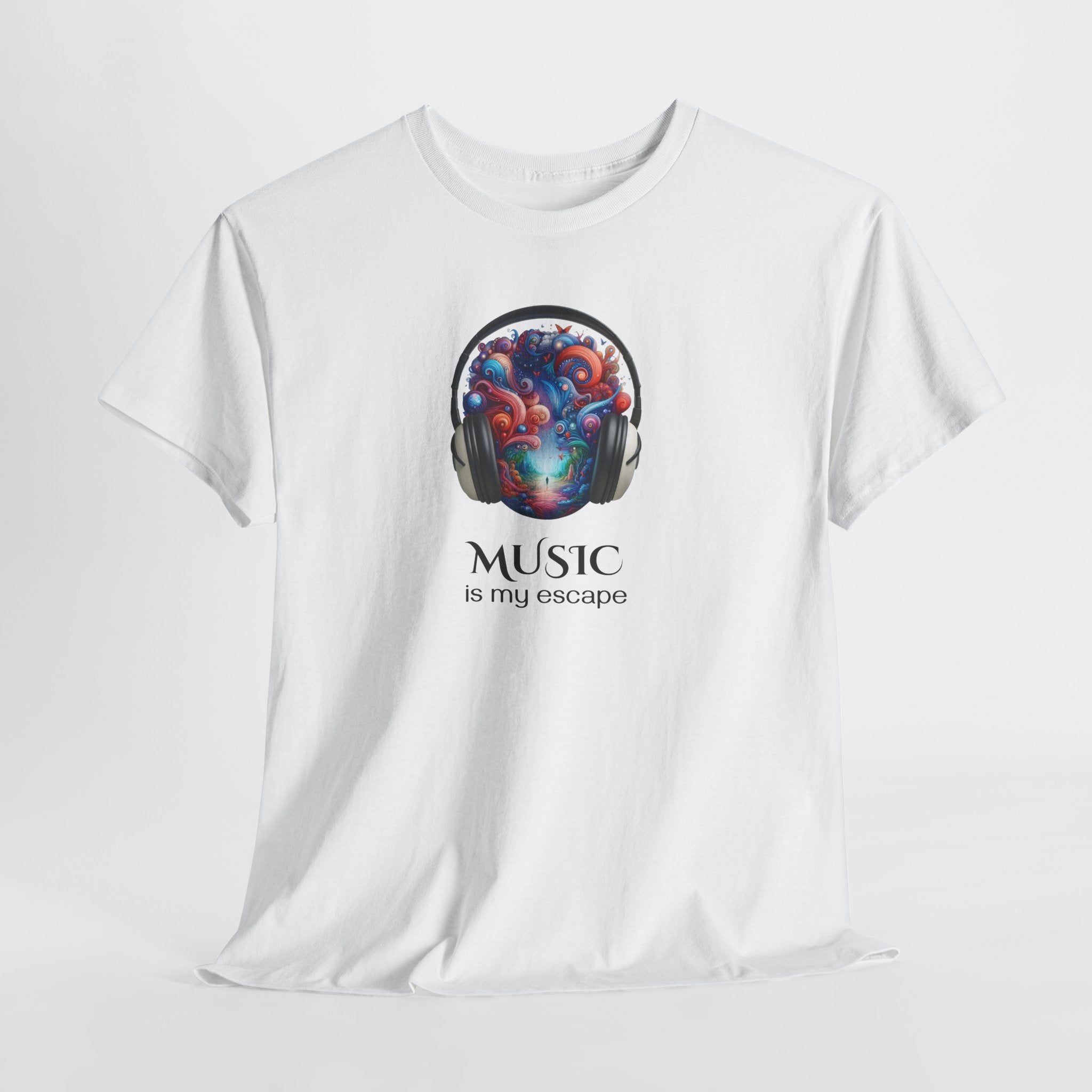 Music Is My Escape T-Shirt — Colorful Headphone Art Tee