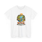 White t-shirt with 'Walk Gently' graphic design featuring nature elements on a white background