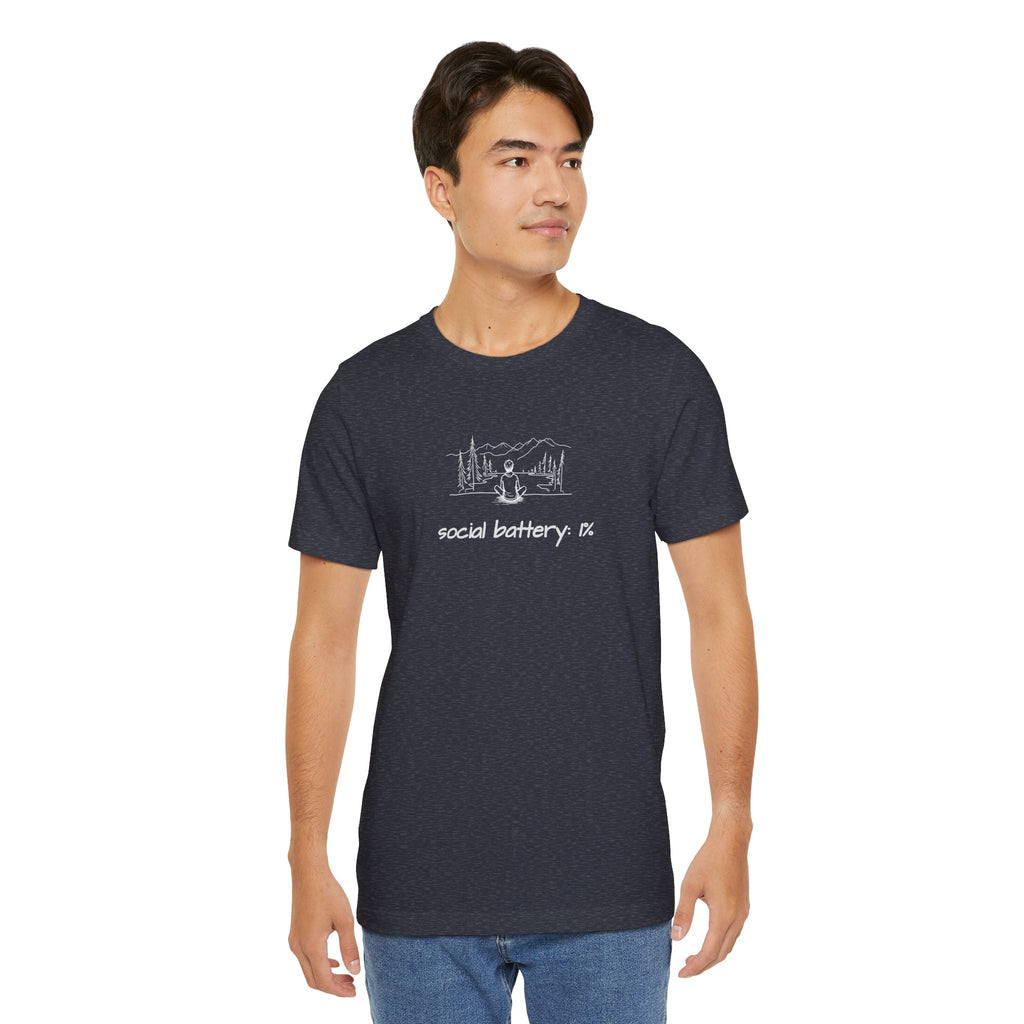 Social Battery Low T-Shirt — Minimal Nature Camping Graphic Introvert Tee