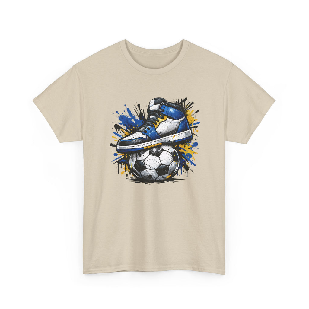 Soccer Cleat Splash T‑Shirt – Blue Sneaker on Ball Graphic Tee