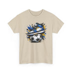 Soccer Cleat Splash T‑Shirt – Blue Sneaker on Ball Graphic Tee