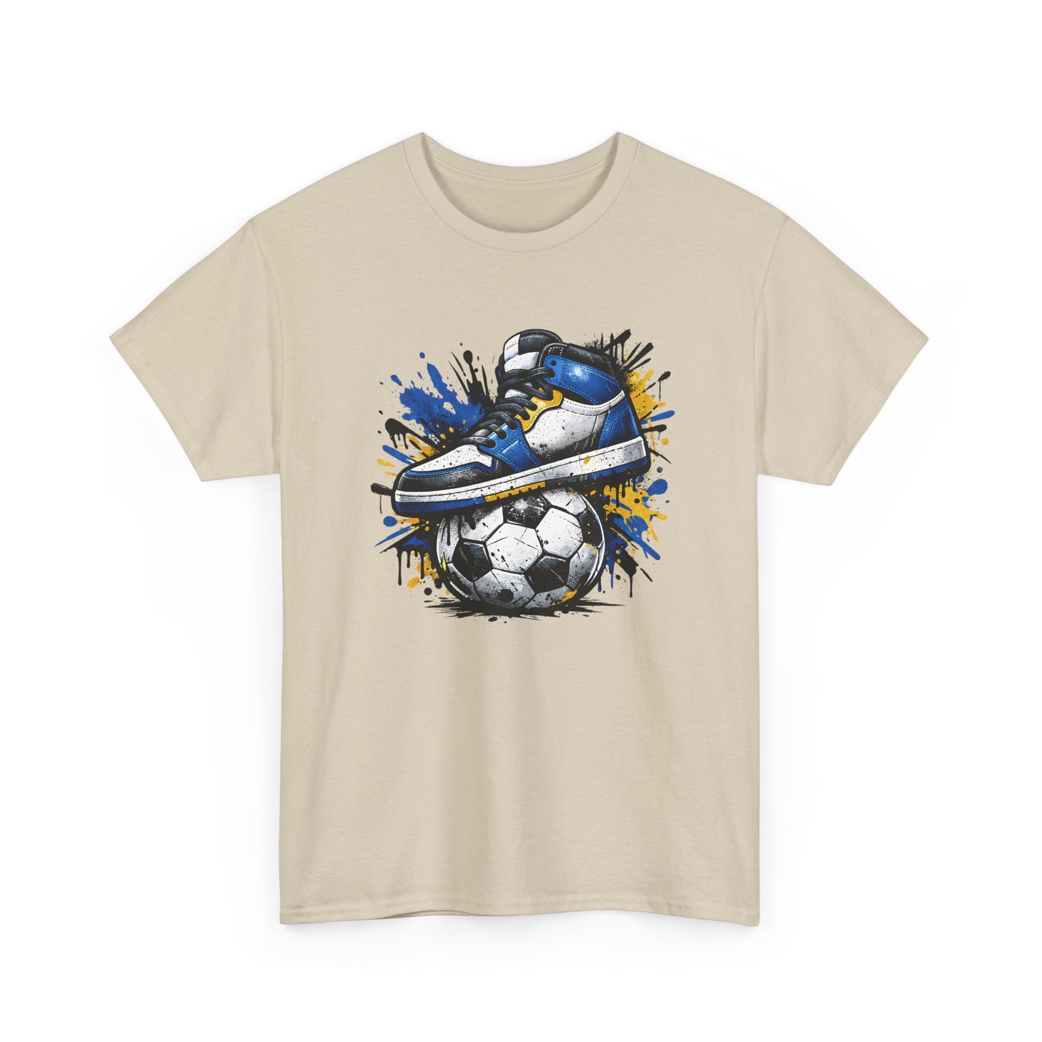 Soccer Cleat Splash T‑Shirt – Blue Sneaker on Ball Graphic Tee