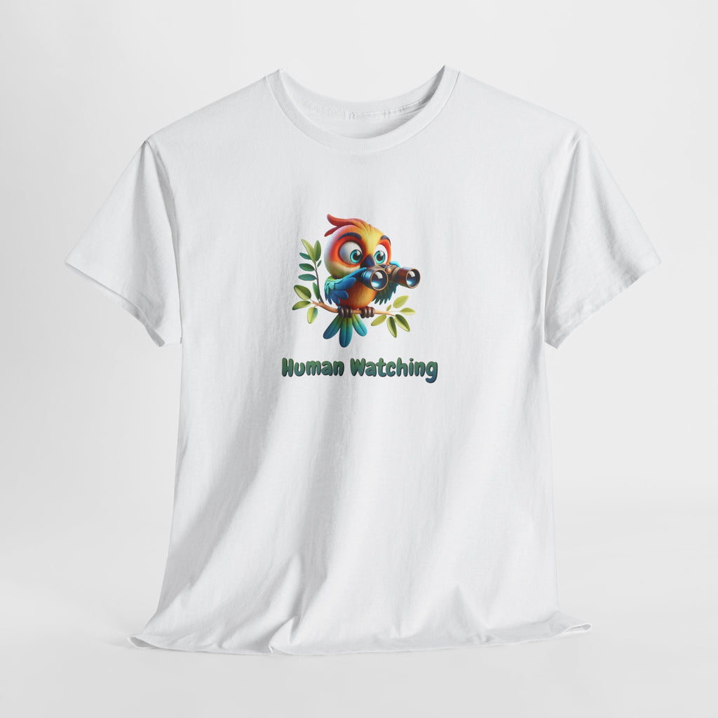 T‑Shirt — Cute Bird with Binoculars "Human Watching" Graphic Tee