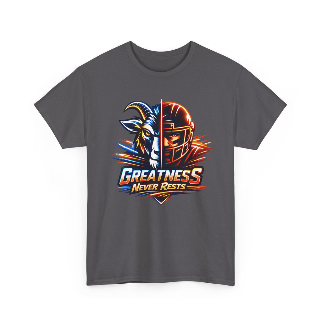 Greatness Never Rests Football T-Shirt — Goat & Helmet Sports Tee