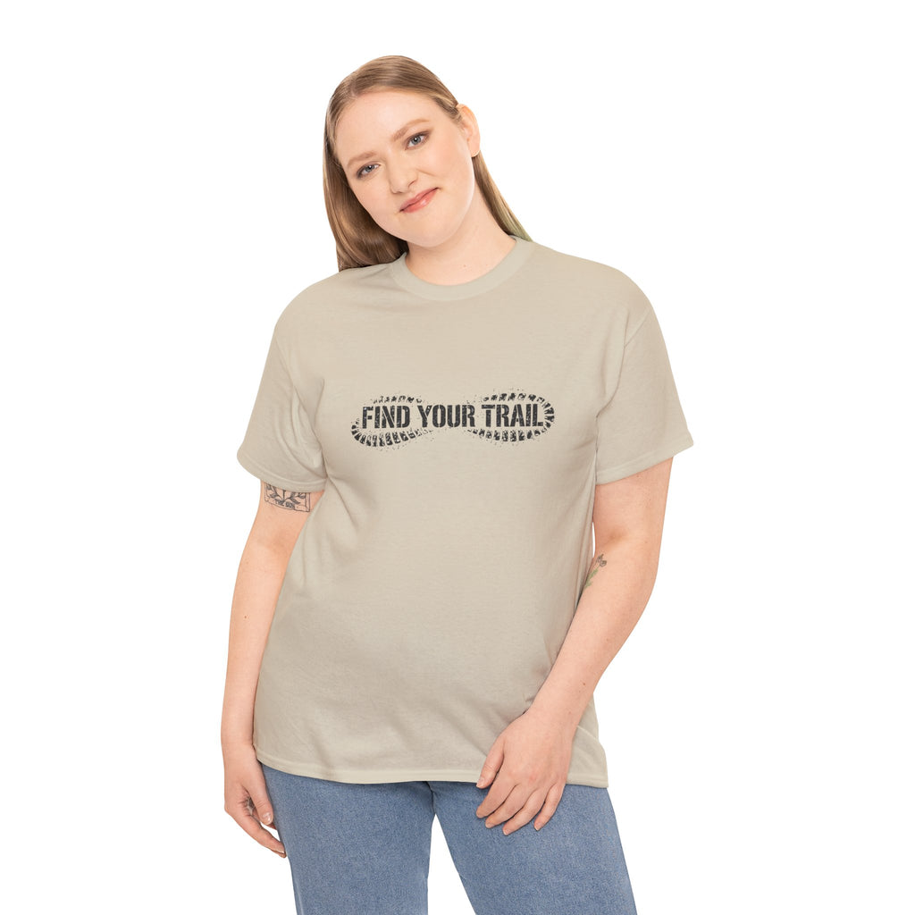 Find Your Trail T-Shirt — Hiking Adventure Tee with Bootprint Design
