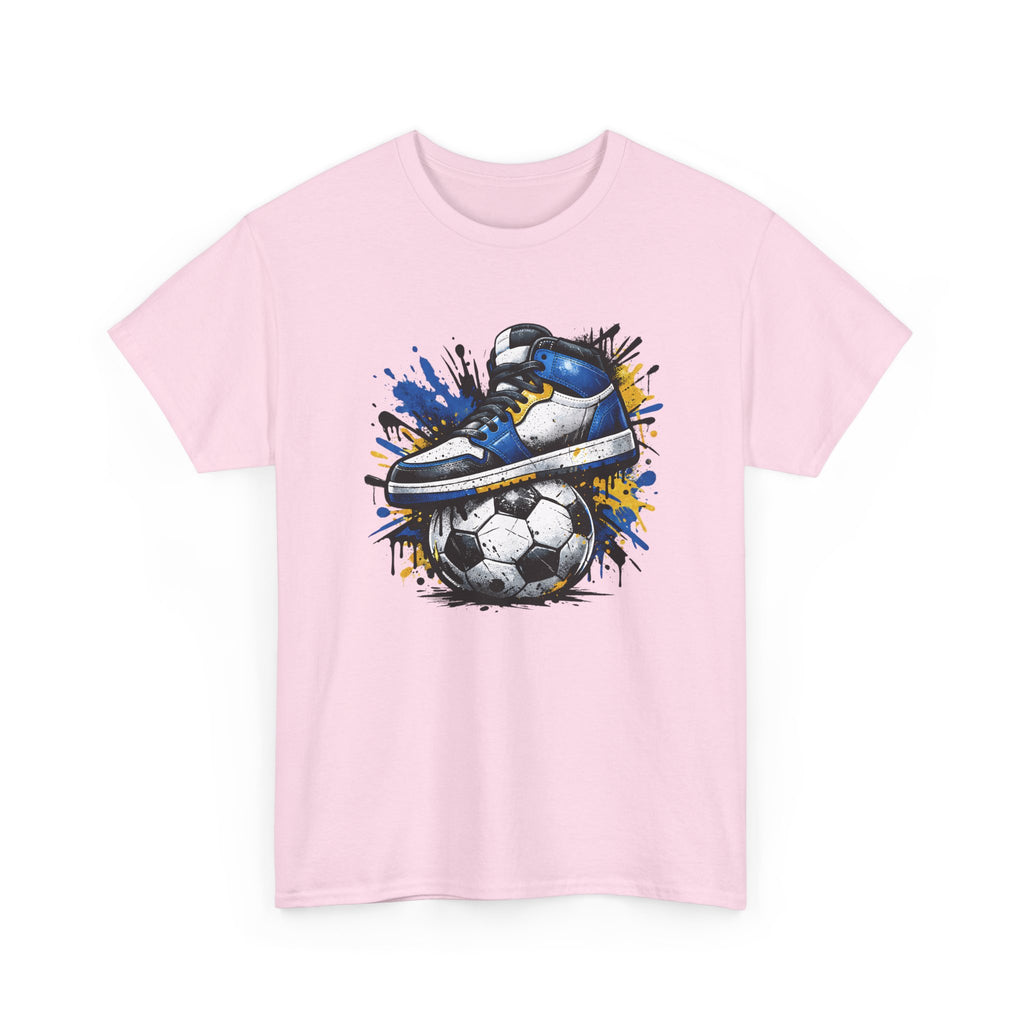 Soccer Cleat Splash T‑Shirt – Blue Sneaker on Ball Graphic Tee