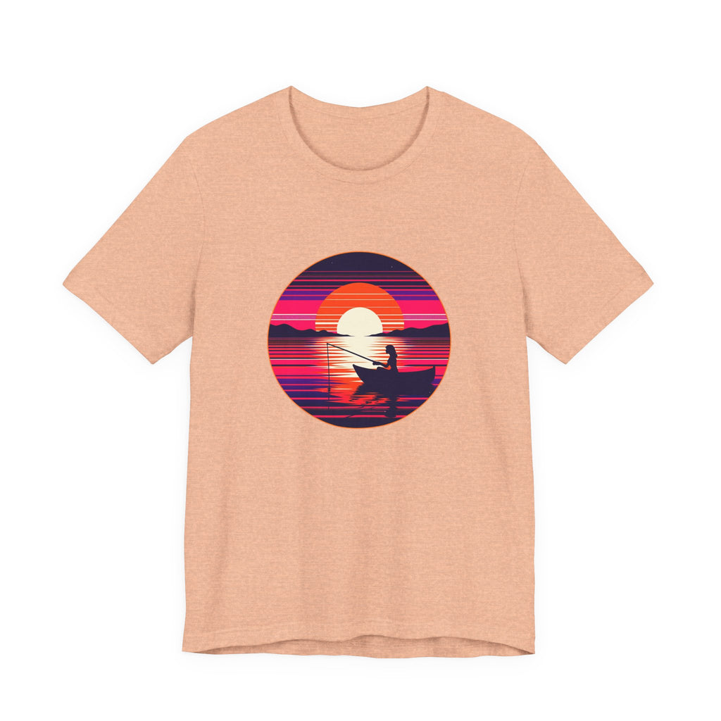 Sunset Fishing T‑Shirt — Retro Ocean Silhouette Tee Woman Fishing