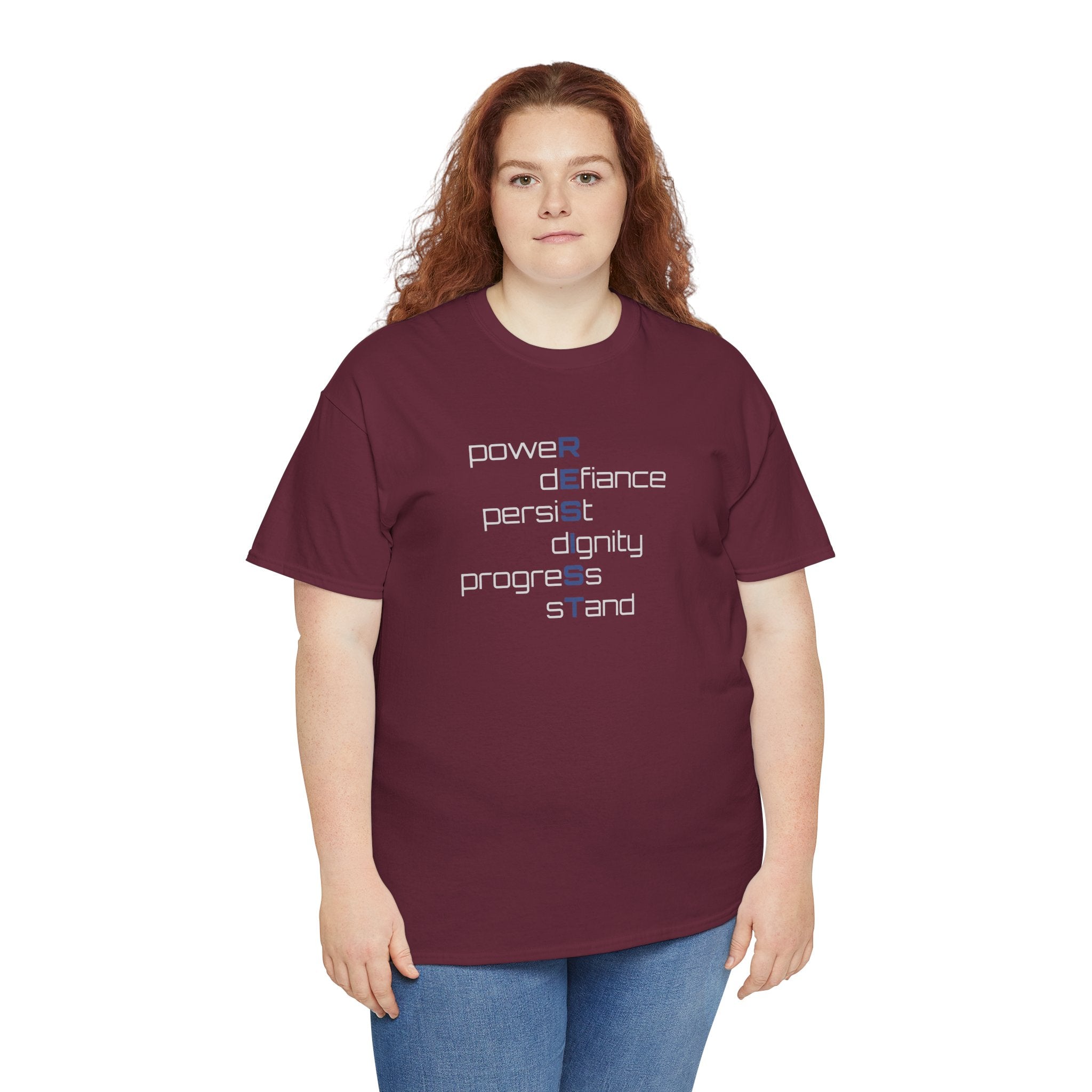 Resist T‑Shirt — 'power defiance persist dignity progress stand' Minimalist Protest Tee