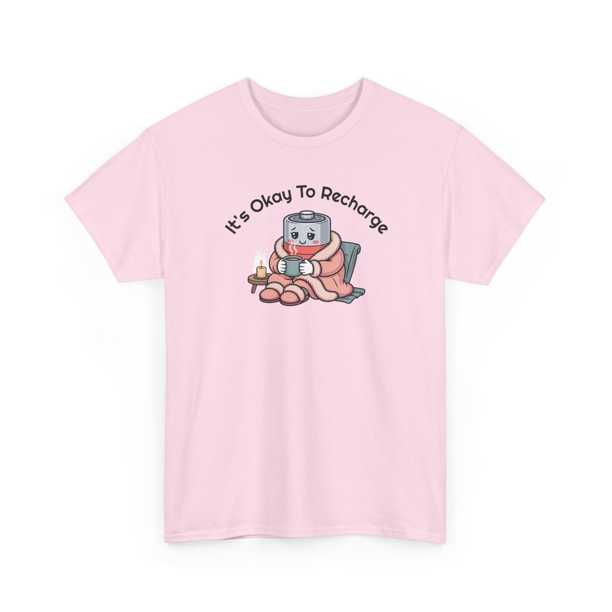 It's Okay to Recharge T-Shirt — Relaxing Self-Care Tee with Cute Battery Design