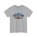 Gray t-shirt with sports-themed graphic and text 'our town our team' on a white background
