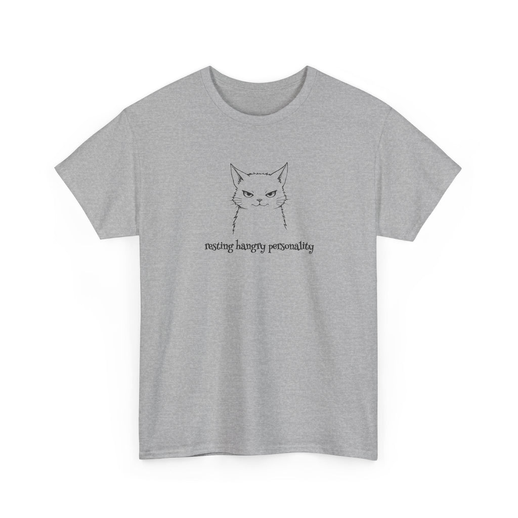 Funny Cat Face T-Shirt — 'Resting Hangry Personality' Minimalist Graphic Tee