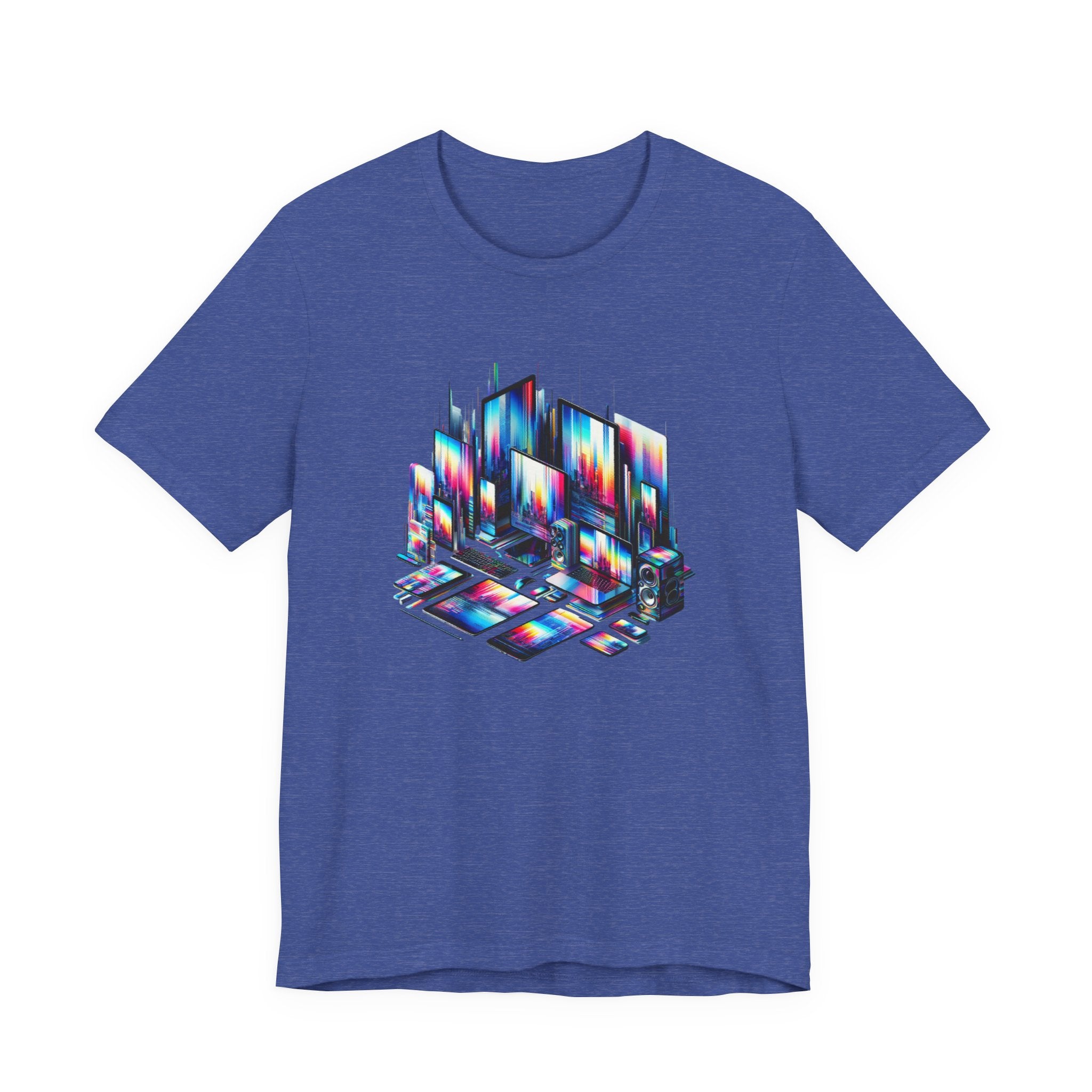 Retro Glitch City T-Shirt — Neon Vaporwave Pixel Tech Devices Tee