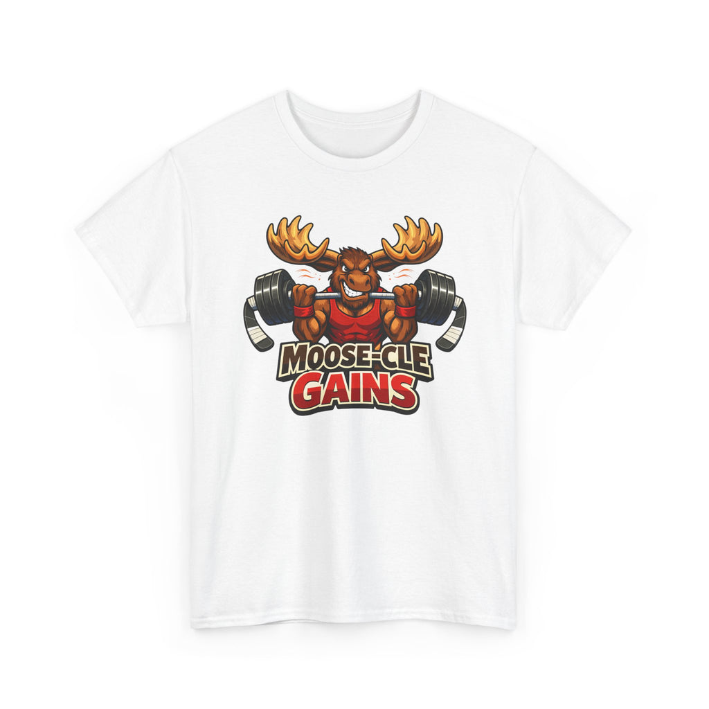 Moose-Cle Gains Tee — Funny Moose Weightlifting Gym Shirt