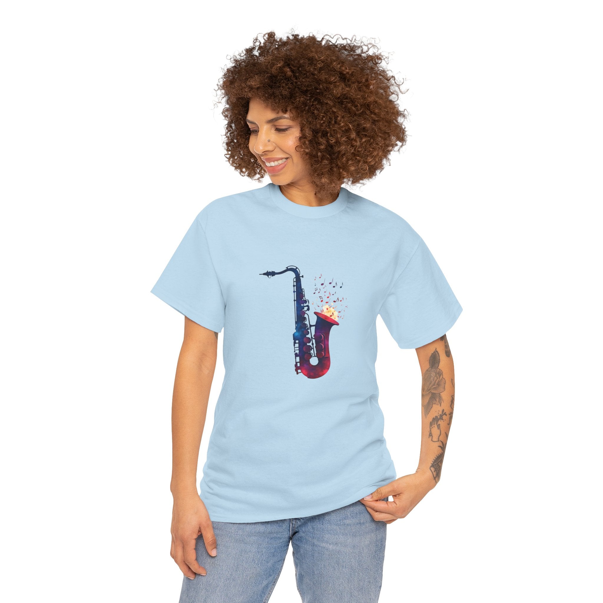 Saxophone Watercolor Tee — Artistic Jazz Instrument Shirt