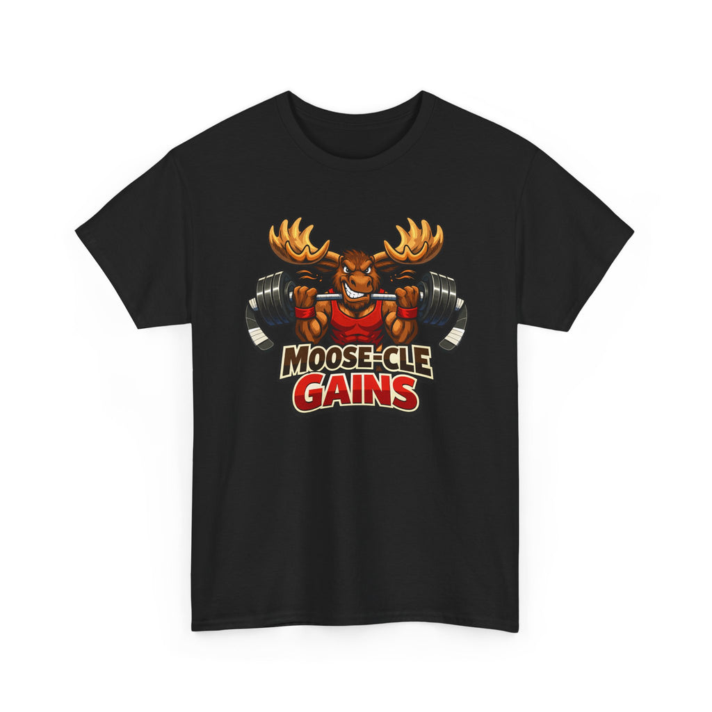Moose-Cle Gains Tee — Funny Moose Weightlifting Gym Shirt