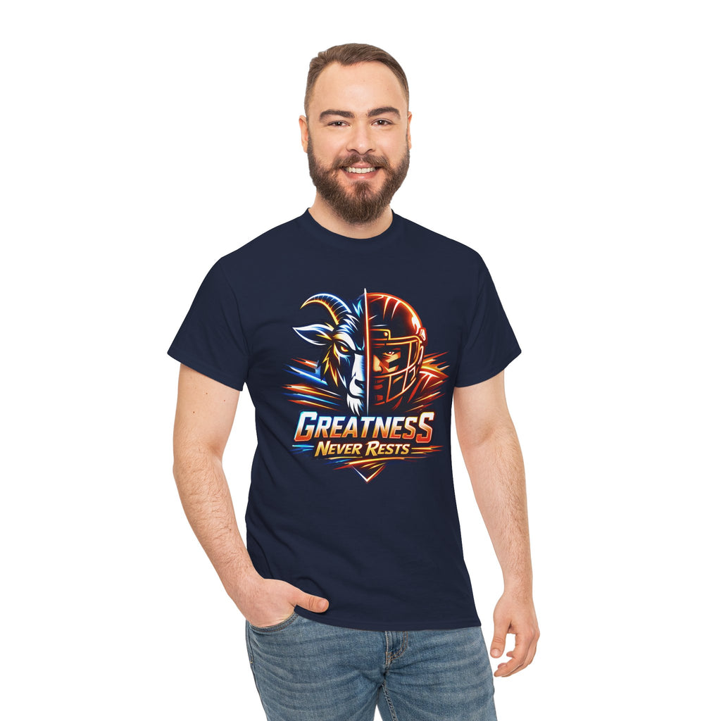 Greatness Never Rests Football T-Shirt — Goat & Helmet Sports Tee