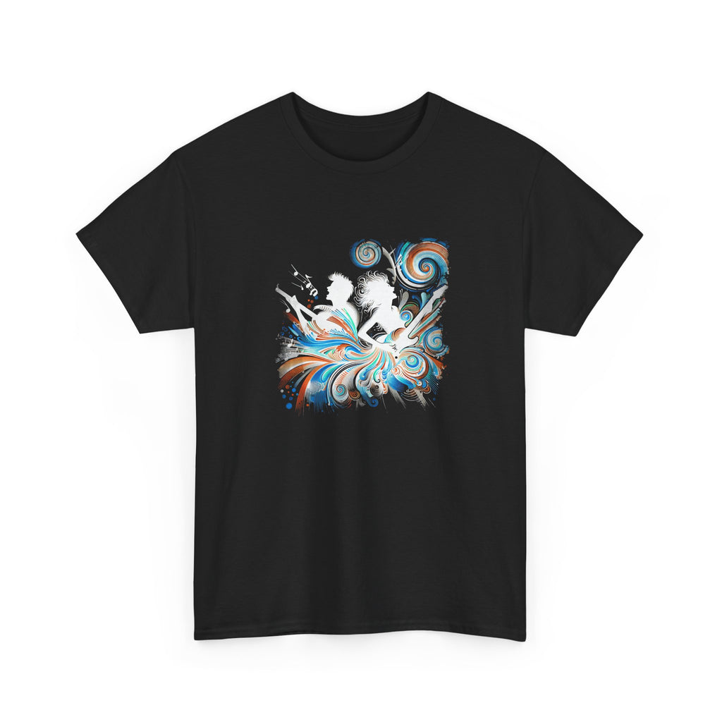 Silhouette Musicians Tee - Artistic Swirl Music Graphic Shirt