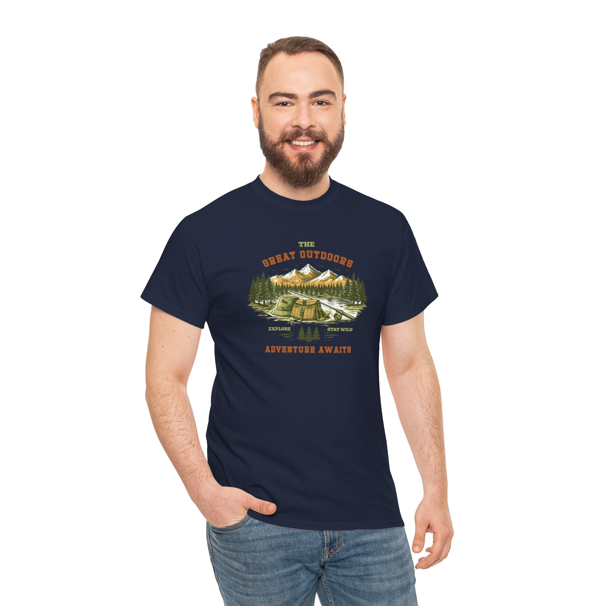 Fishing Camping T-Shirt — "The Great Outdoors: Adventure Awaits" Graphic Tee