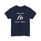 Soccer T-Shirt — "Sleep. Eat. Soccer. Repeat." Youth & Adult Crew Tee