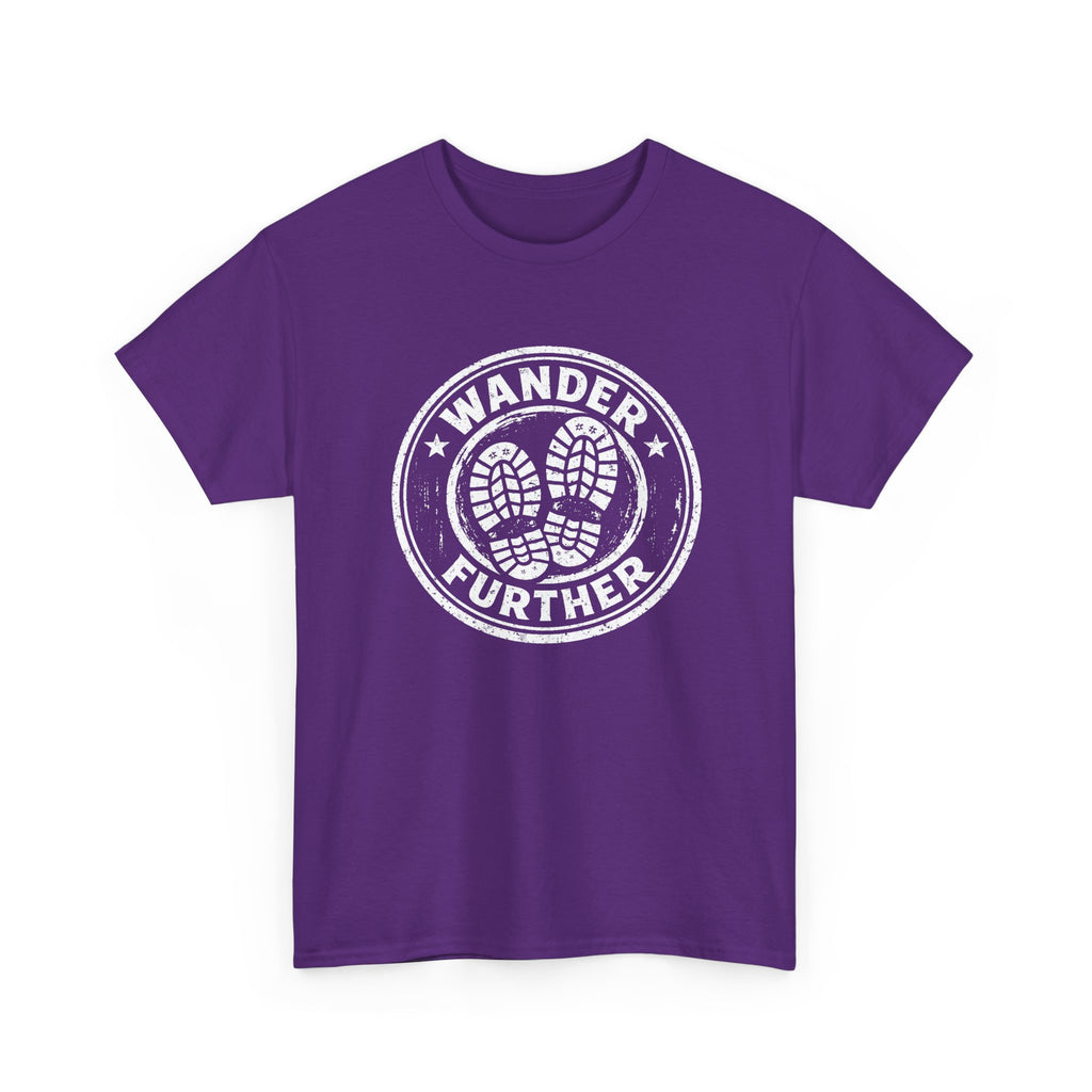 T-Shirt — 'Wander Further' Hiking Boots Graphic Tee — Outdoor Adventure Shirt