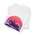 Woman Ride Horse Sunset T-Shirt — Retro Silhouette Beach Vibe Tee