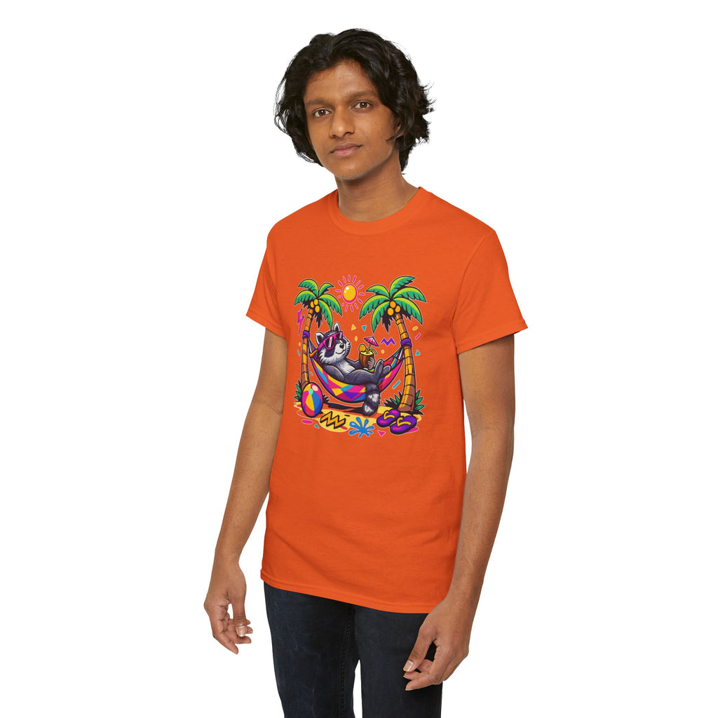 Beach Raccoon Hammock T‑Shirt — Tropical Summer Vibes Graphic Tee