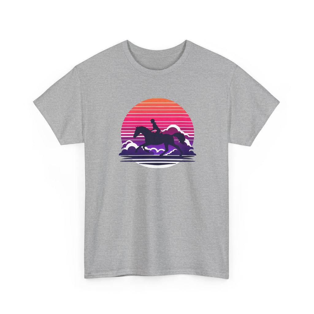 Woman Ride Horse Sunset T-Shirt — Retro Silhouette Beach Vibe Tee