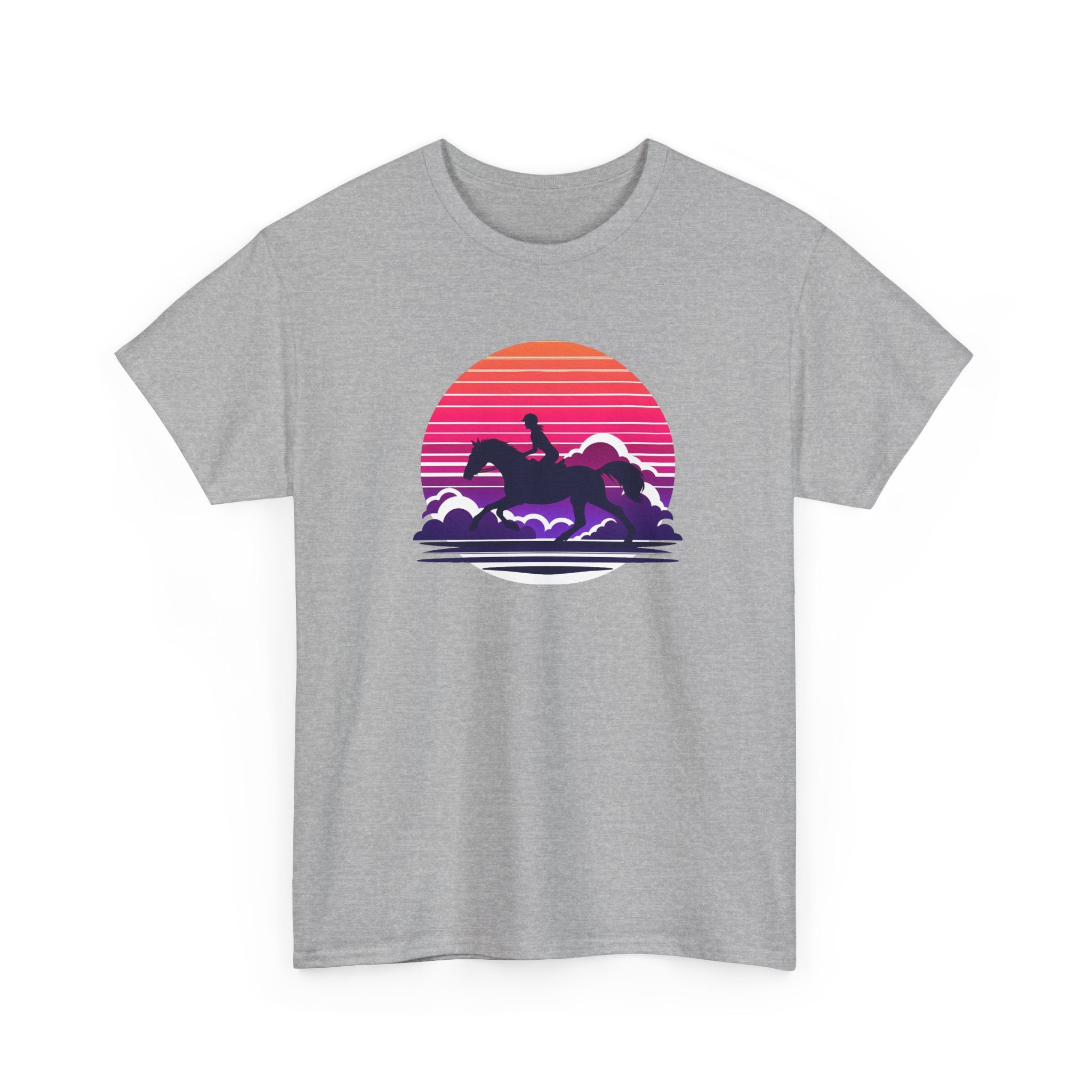 Woman Ride Horse Sunset T-Shirt — Retro Silhouette Beach Vibe Tee
