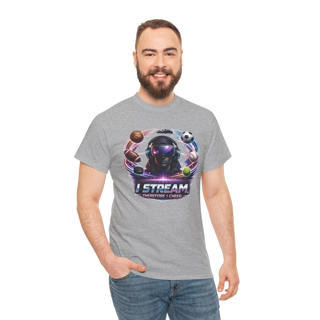 Modern Streamer Sports Fan T-Shirt — "I Stream Therefore I Cheer" Tee