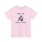 Soccer T-Shirt — "Sleep. Eat. Soccer. Repeat." Youth & Adult Crew Tee