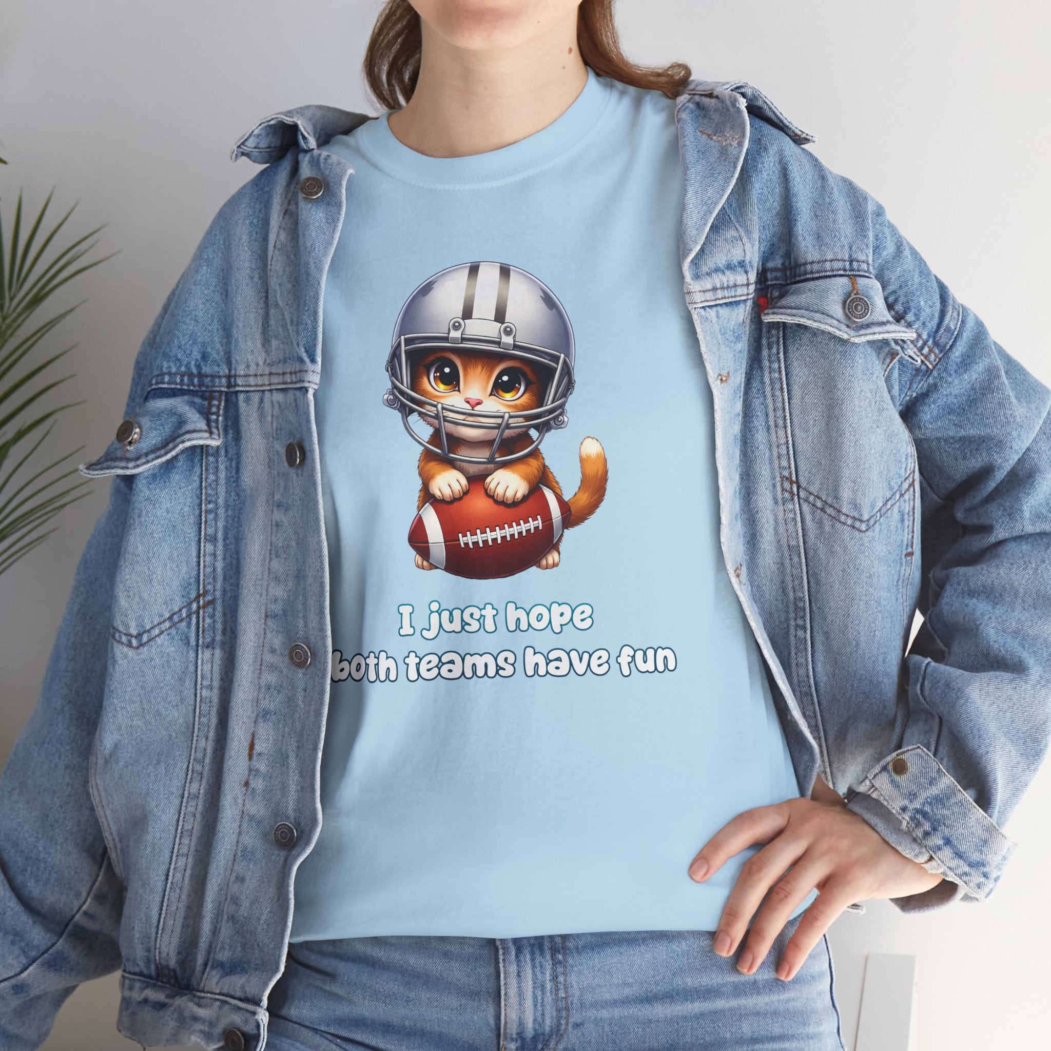Cute Cat Football T-Shirt — "I just hope both teams have fun"