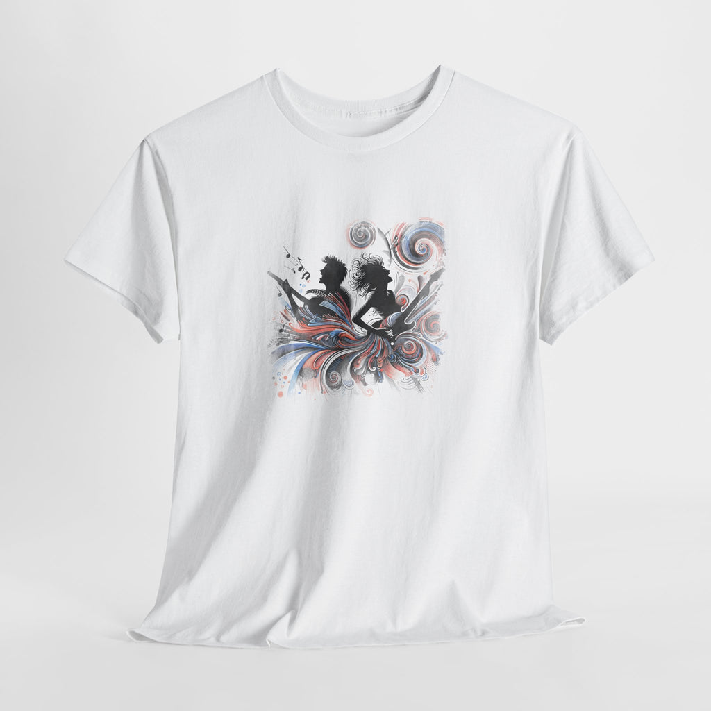Silhouette Musicians Tee - Artistic Swirl Music Graphic Shirt