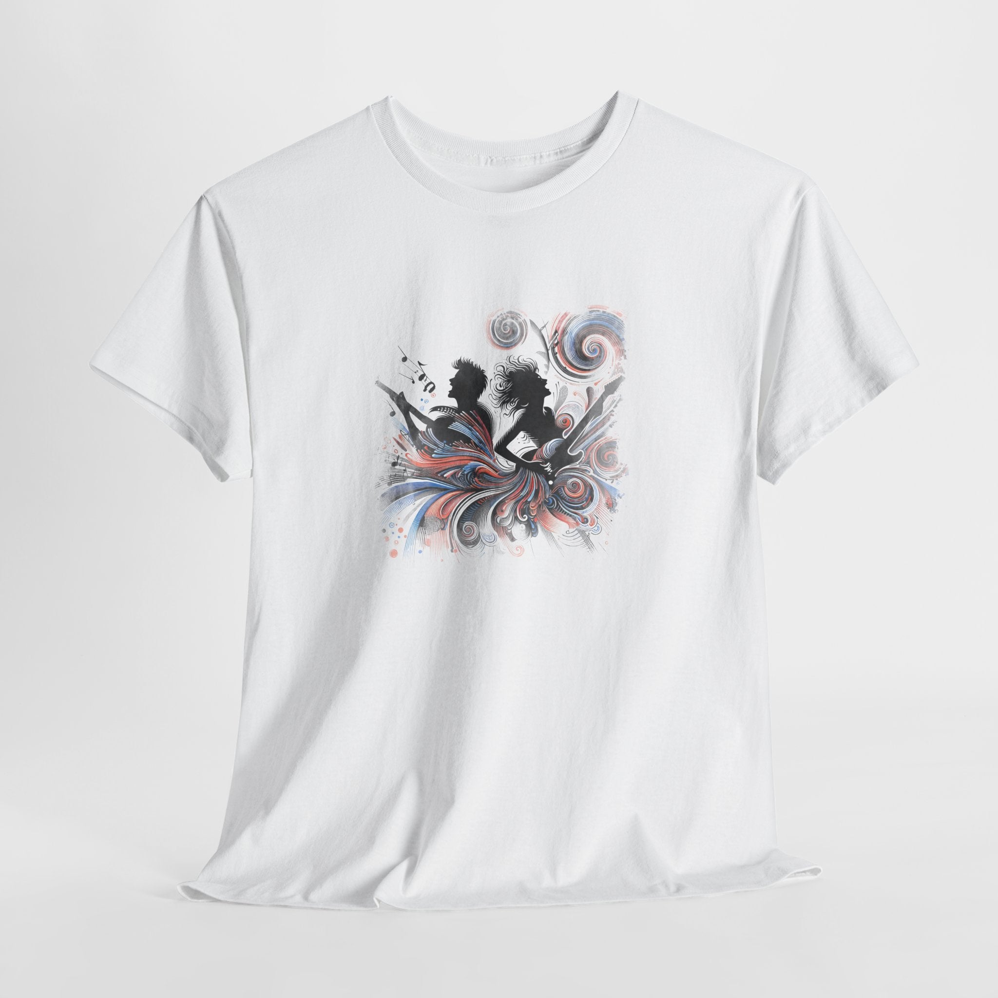 Silhouette Musicians Tee - Artistic Swirl Music Graphic Shirt