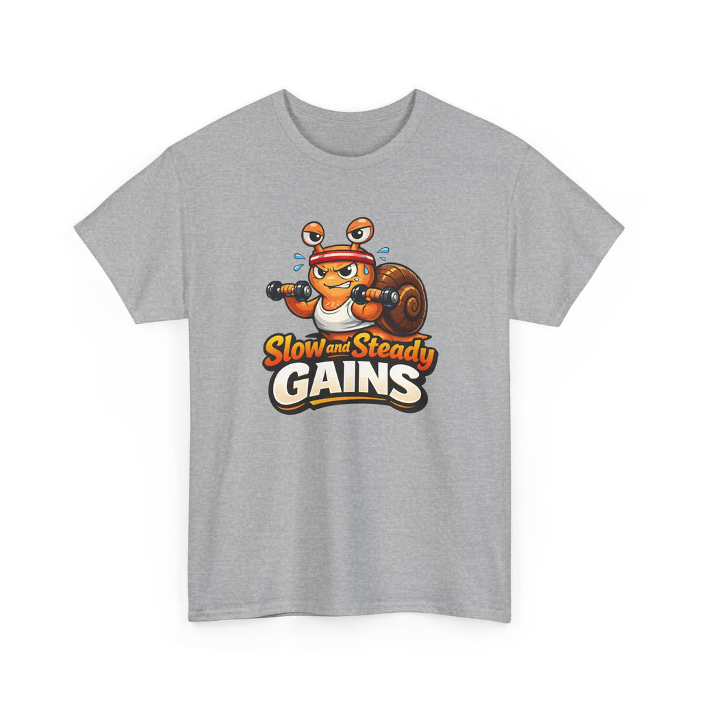 Slow and Steady Gains Tee — Funny Gym Snail Workout T-Shirt