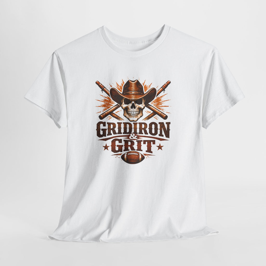 Gridiron Grit Tee — Cowboy Skull Football T‑Shirt