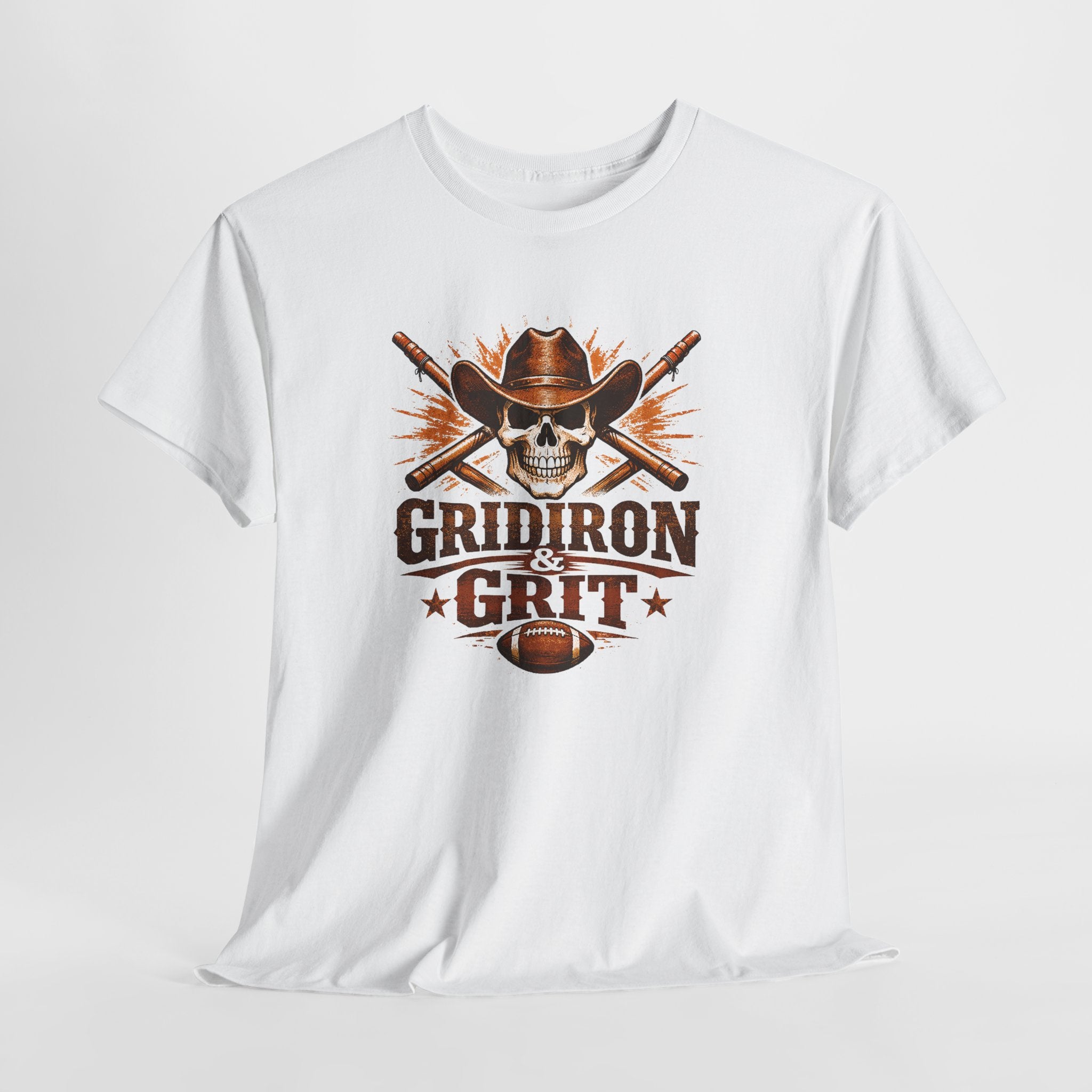 Gridiron Grit Tee — Cowboy Skull Football T‑Shirt