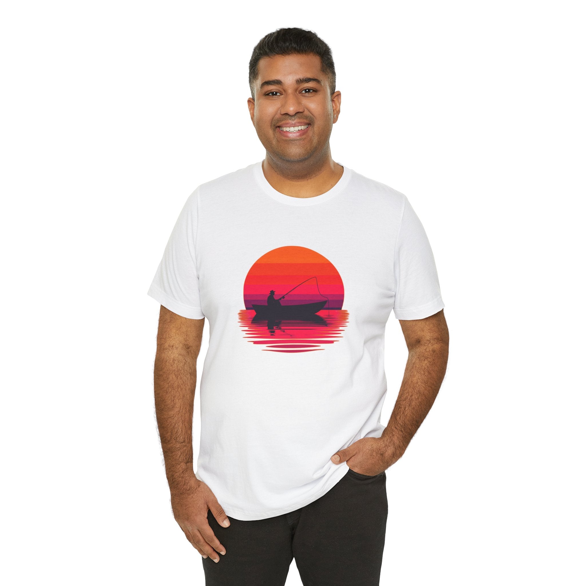 Fishing Sunset T‑Shirt — Retro Sunset Fisherman Boat Tee