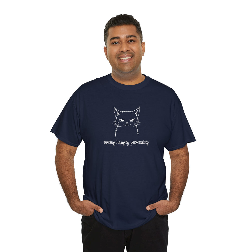 Funny Cat Face T-Shirt — 'Resting Hangry Personality' Minimalist Graphic Tee