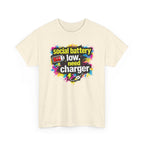 Social Battery Low Need Charger T-Shirt — Funny Sarcastic Introvert Graphic Tee