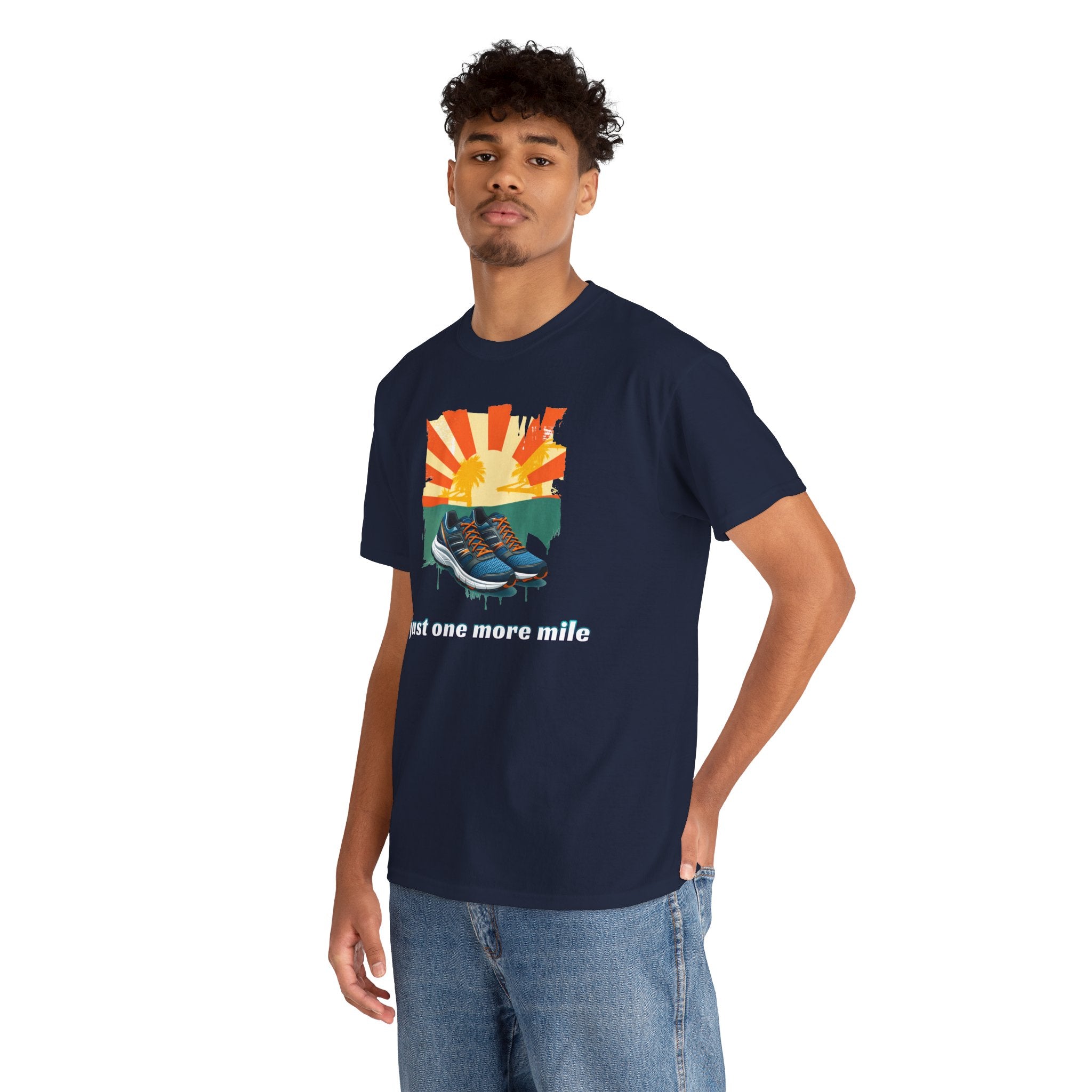 Running Tee — "Just One More Mile" Sunrise Graphic Shirt
