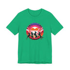 Retro Sunset Dancing Dogs T-Shirt — Vintage Rainbow Skyline Graphic Tee