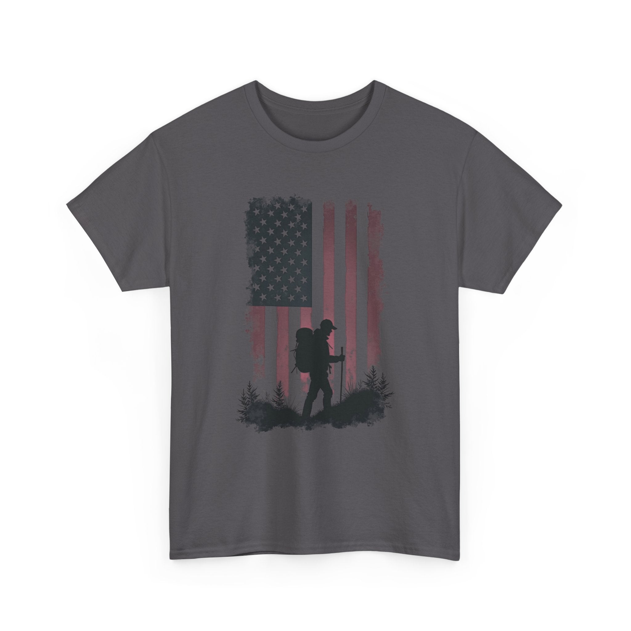 Patriotic Hiker T-Shirt — American Flag Silhouette Tee