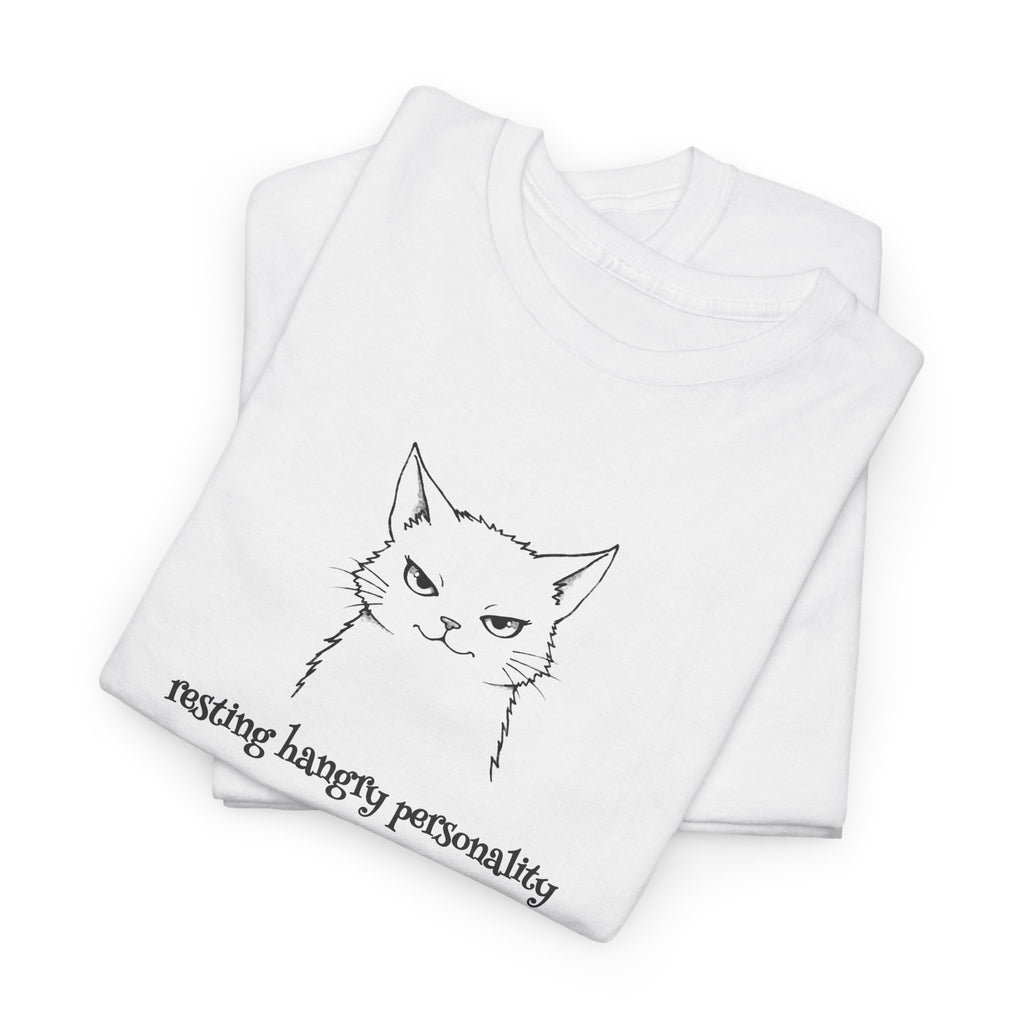 Funny Cat Face T-Shirt — 'Resting Hangry Personality' Minimalist Graphic Tee