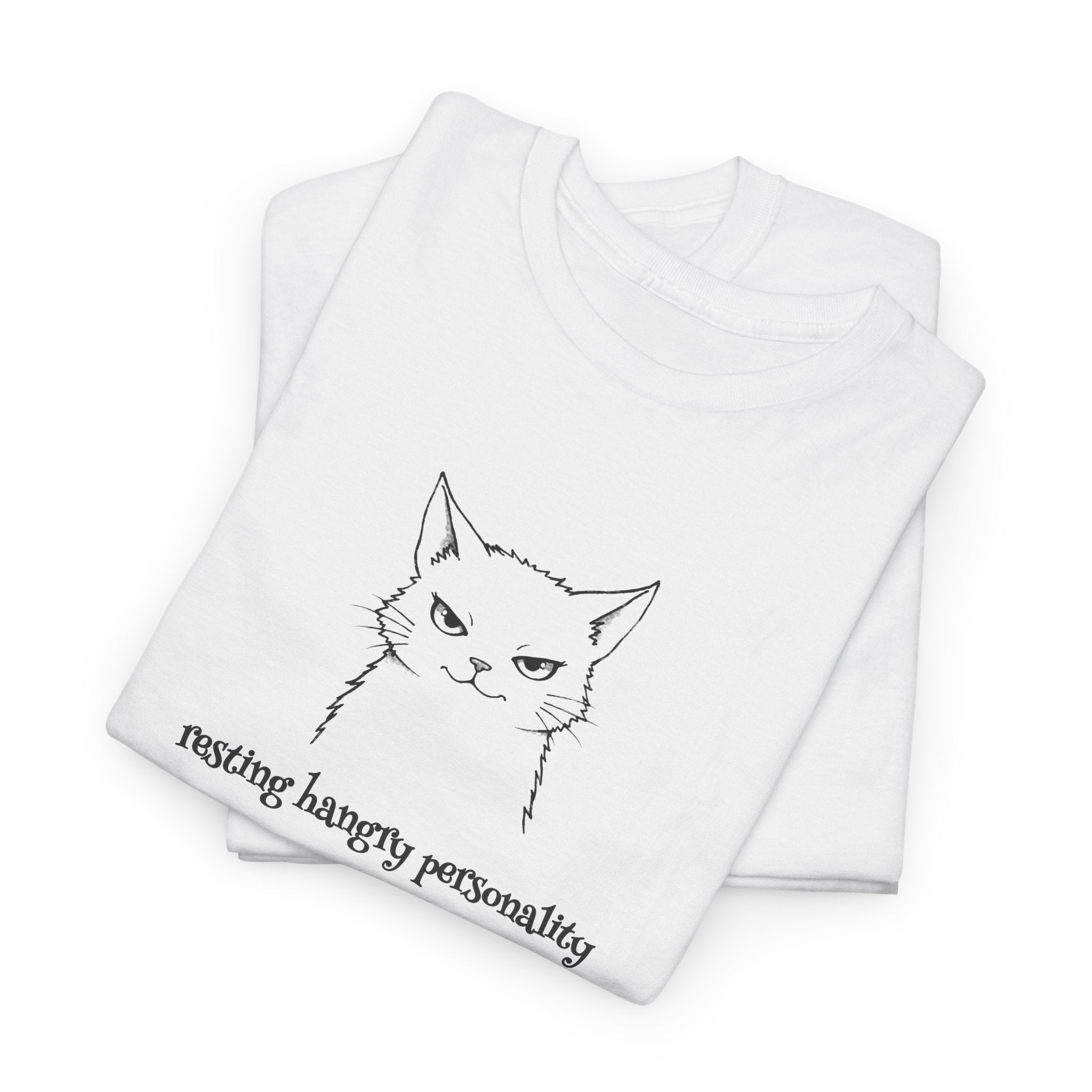 Funny Cat Face T-Shirt — 'Resting Hangry Personality' Minimalist Graphic Tee