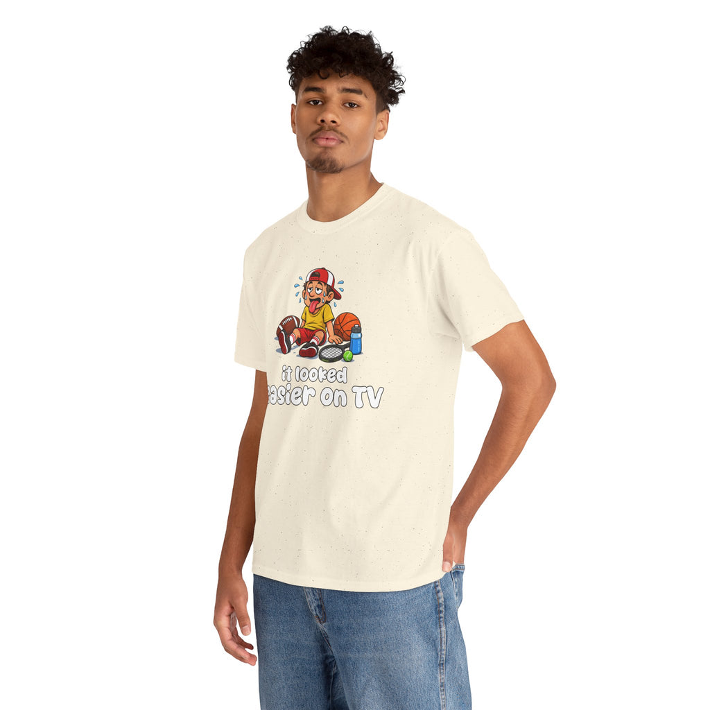 'It Looked Easier on TV' Funny Athletic Sports Fan Graphic T Shirt