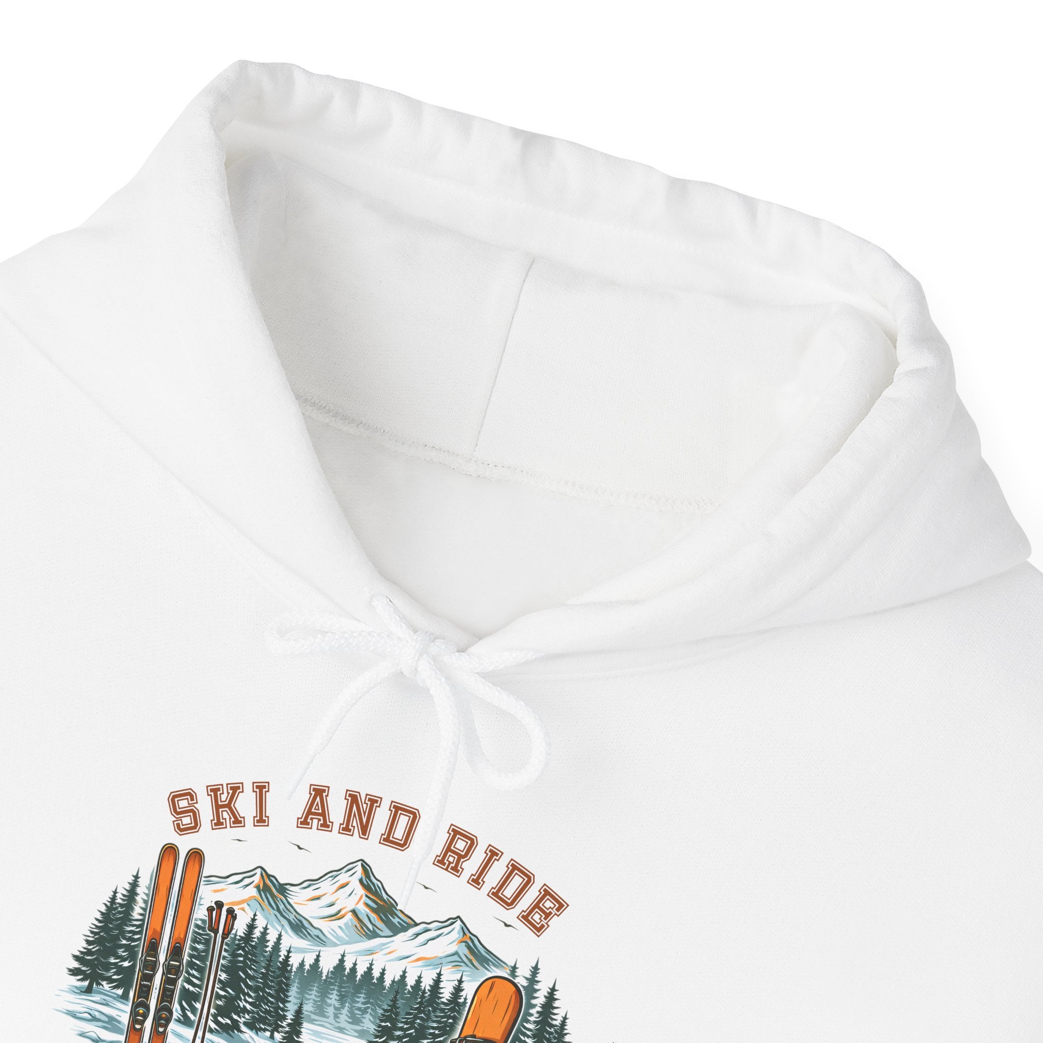 Ski and Ride Hoodie — Vintage Mountain Winter Adventure Pullover